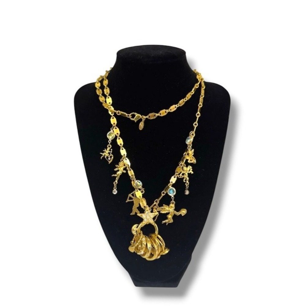 Vintage Kirks Folly Signed Secrets of the Seven Angels Charms w/Rings Necklace